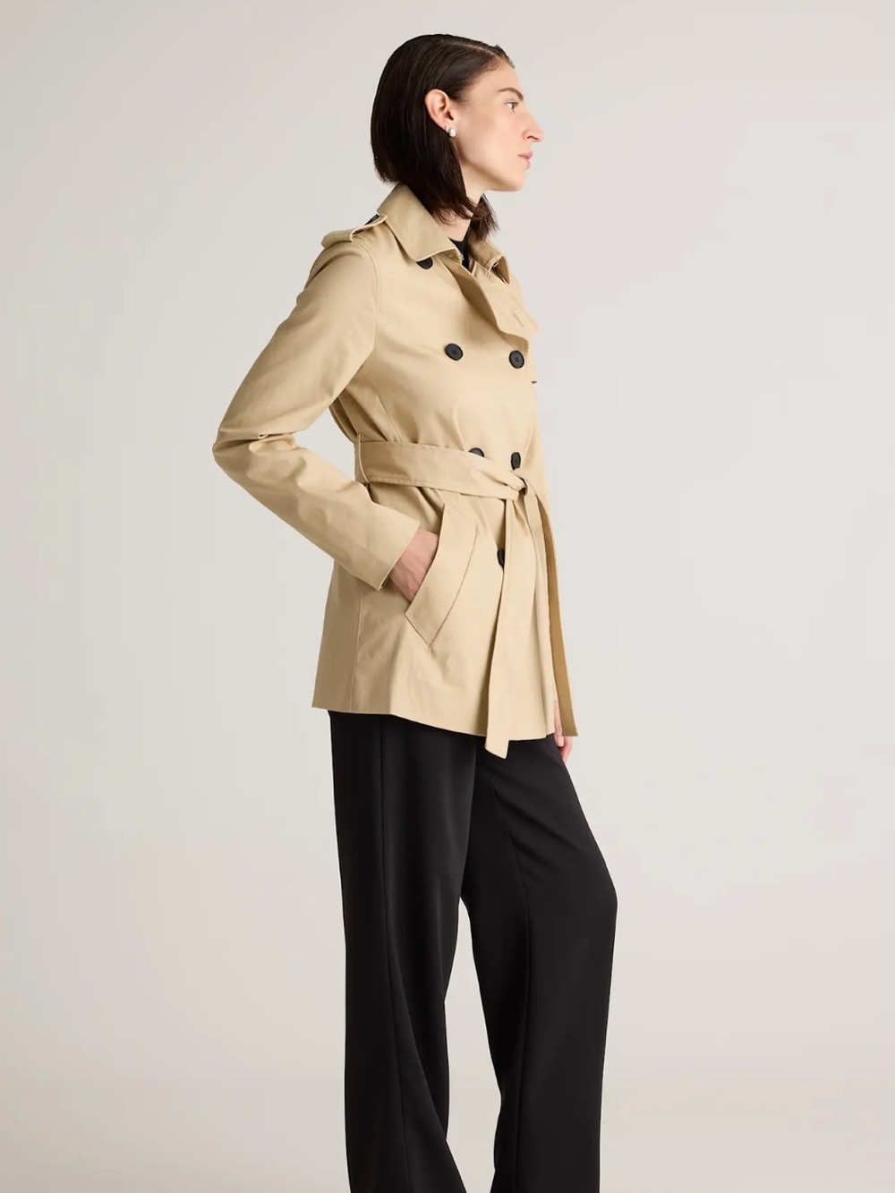 Quince NWT Comfort Stretch Short Trench Coat Light Khaki Size Small - Picture 3 of 12